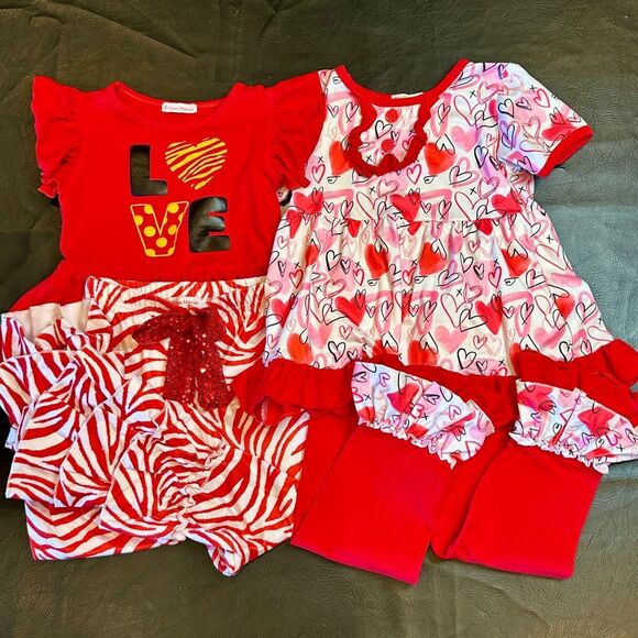 GIRLS Brylin Marie Heart Top, Pants Set & LOVE Top, Striped Pants Set NWOT 4T-5T - Picture 1 of 3